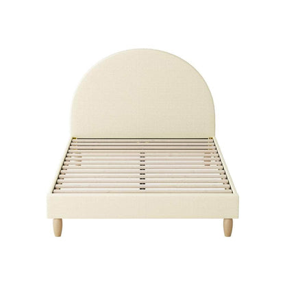 Bed Frame King Single Arched Bedhead Beige Fabric