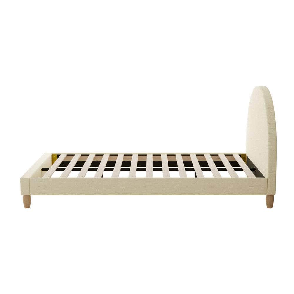 Bed Frame King Single Arched Bedhead Beige Fabric