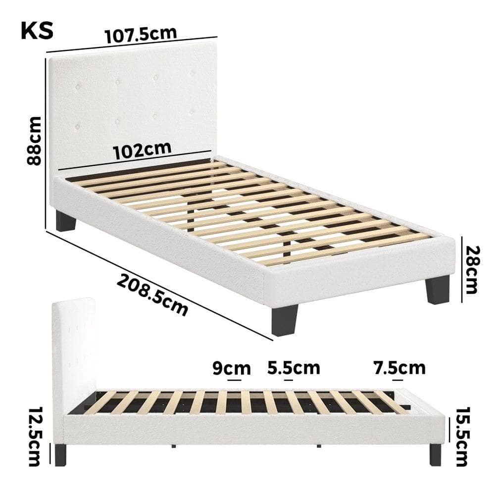 Bed Frame King Single White Boucle