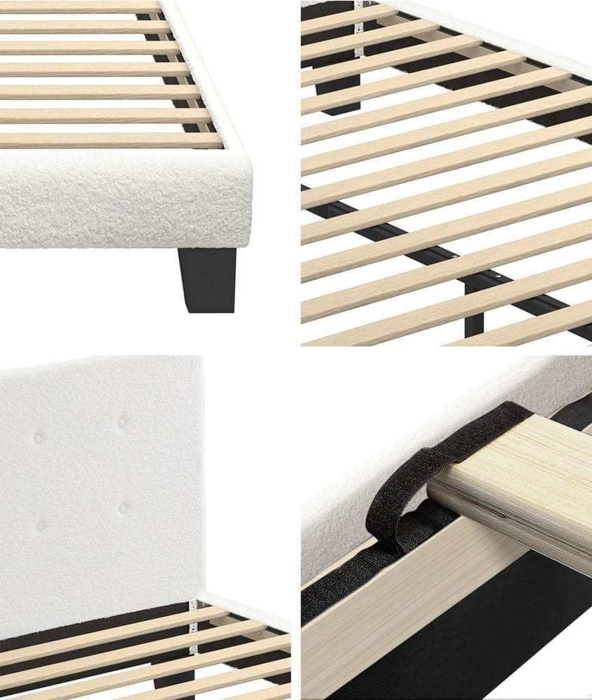 Bed Frame King Single White Boucle