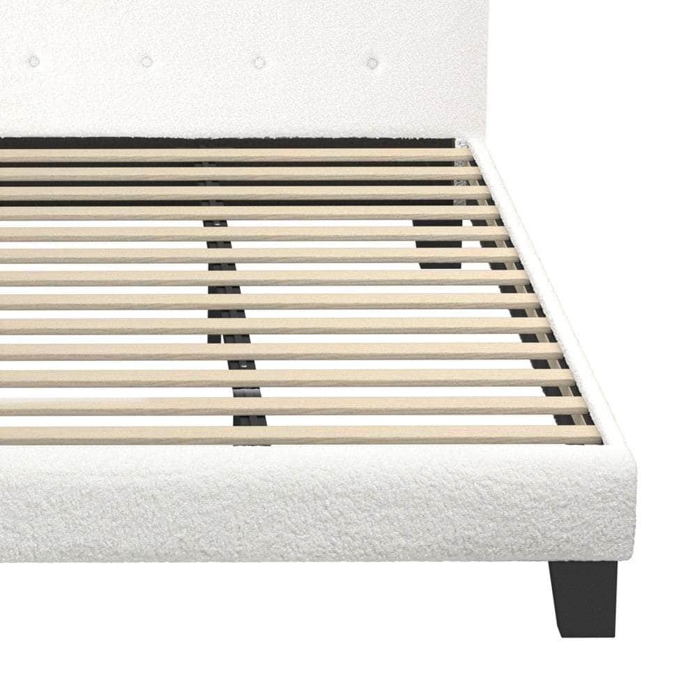 Bed Frame King Single White Boucle