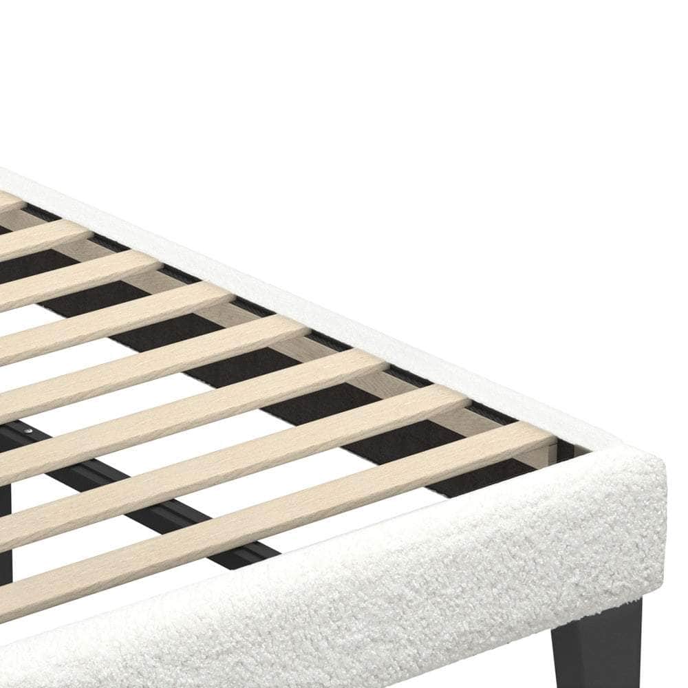 Bed Frame King Single White Boucle