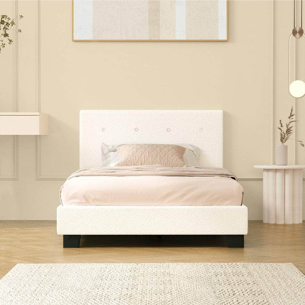 Bed Frame King Single White Boucle