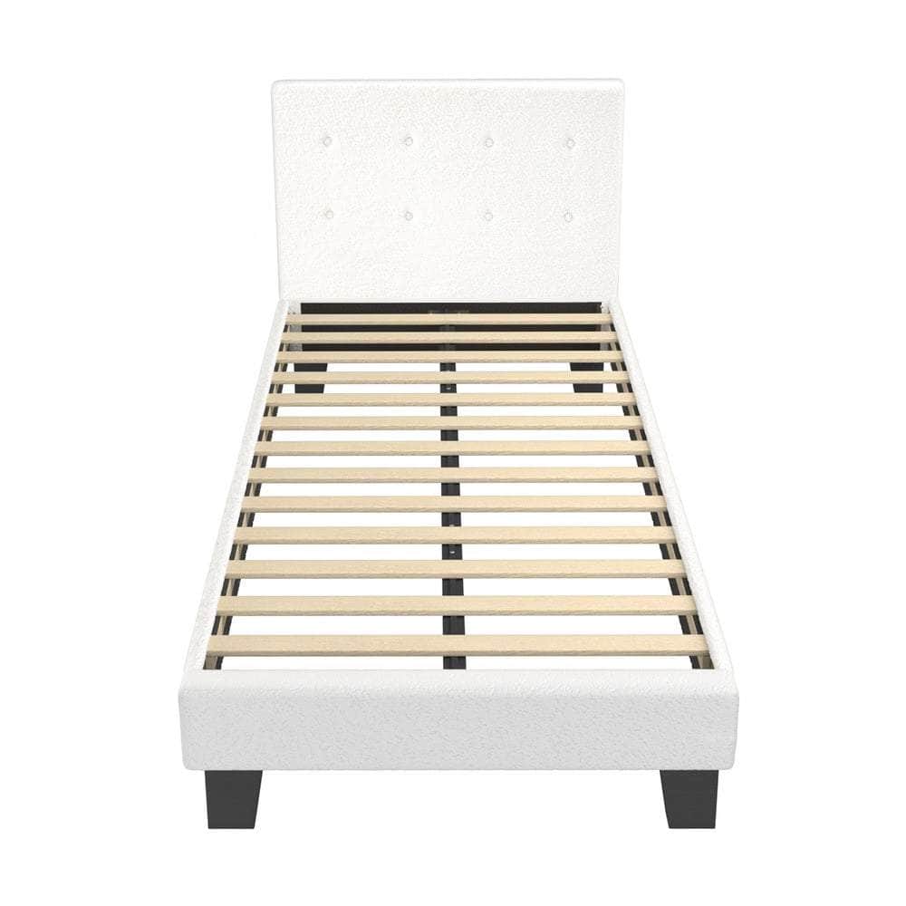 Bed Frame King Single White Boucle