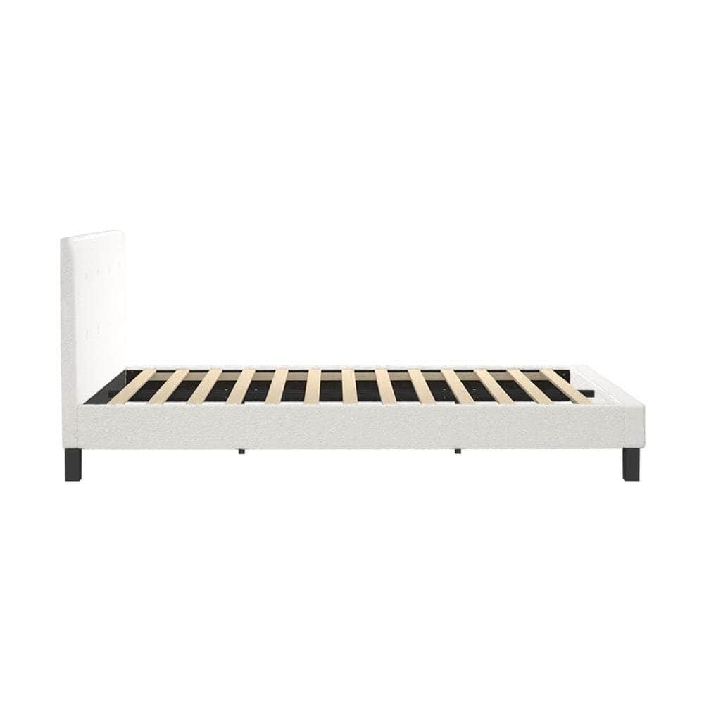 Bed Frame King Single White Boucle