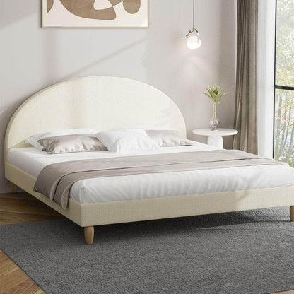 Bed Frame King Size Arched Bedhead Beige Fabric