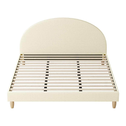 Bed Frame King Size Arched Bedhead Beige Fabric