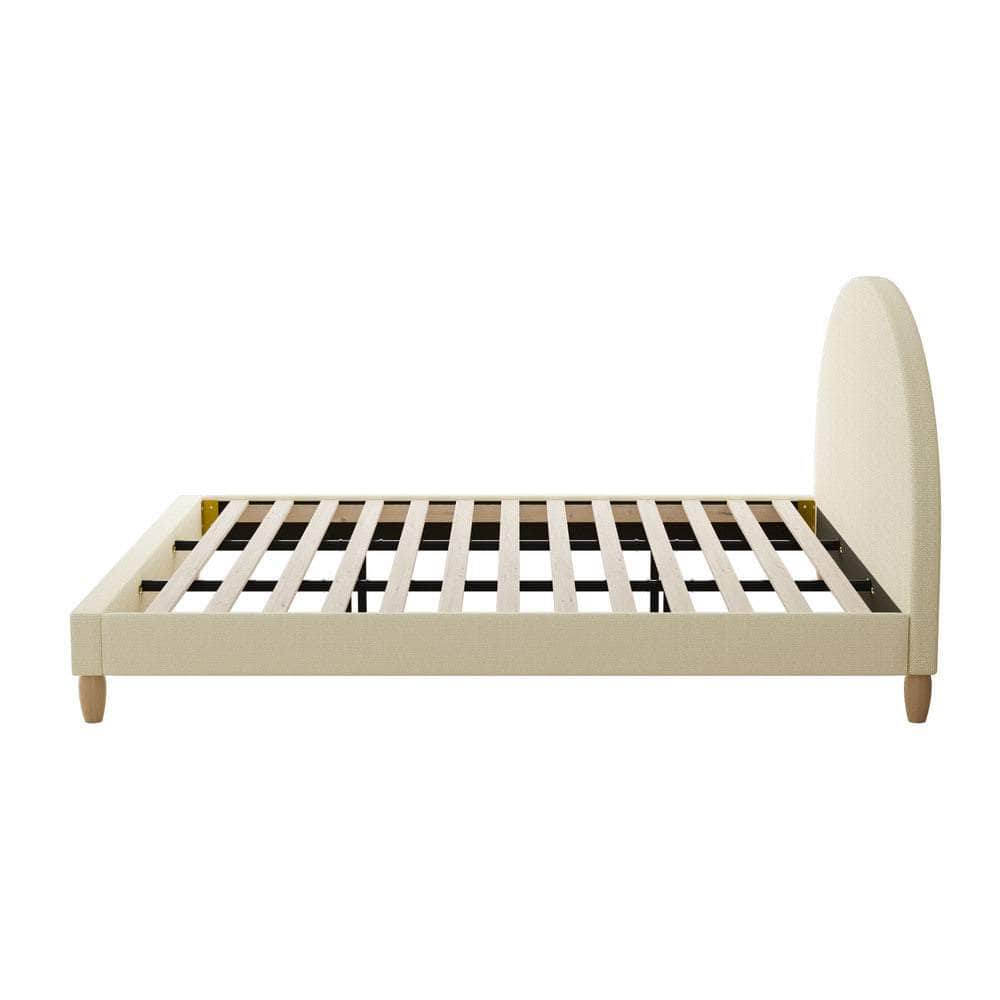 Bed Frame King Size Arched Bedhead Beige Fabric