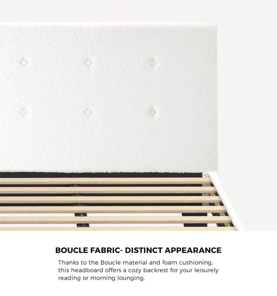 Bed Frame King Size White Boucle