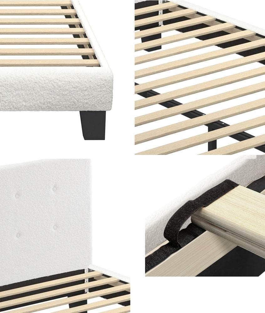 Bed Frame King Size White Boucle