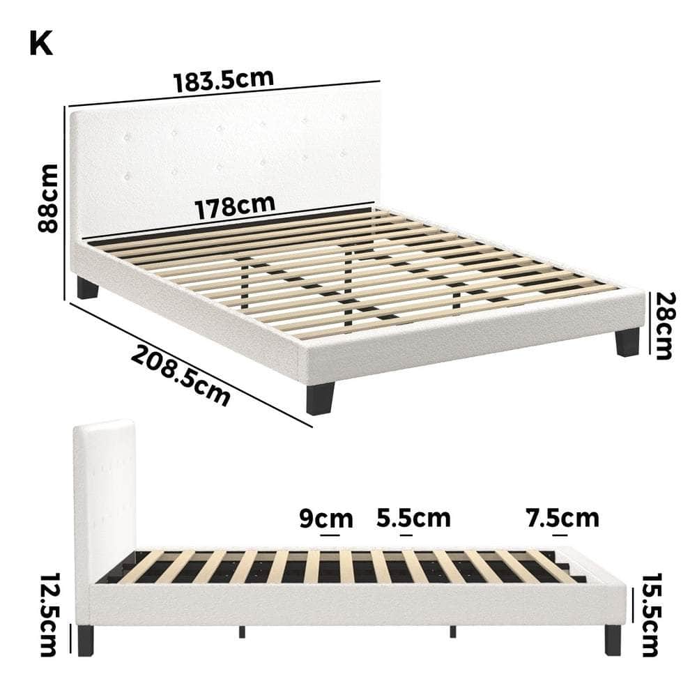 Bed Frame King Size White Boucle