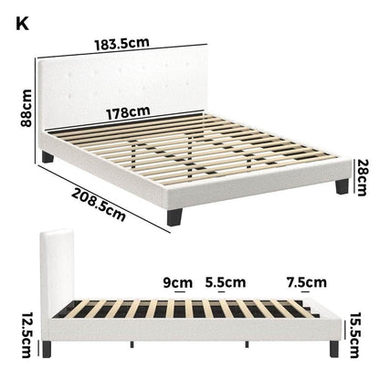 Bed Frame King Size White Boucle