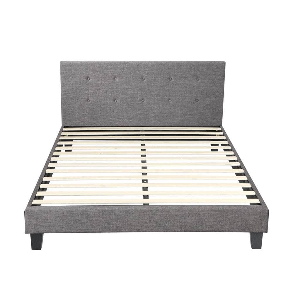 Bed Frame Queen Size Wooden Fabric Grey