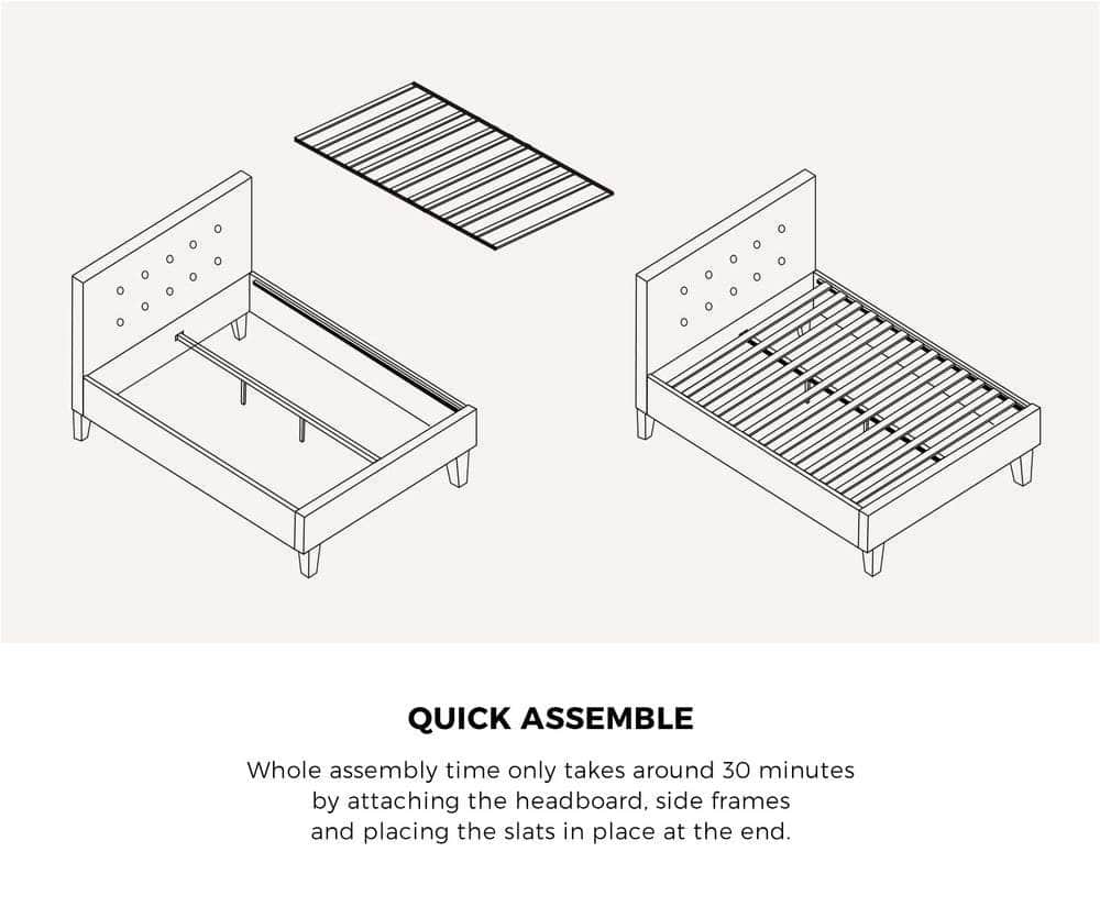Bed Frame Queen Size Wooden Fabric Grey