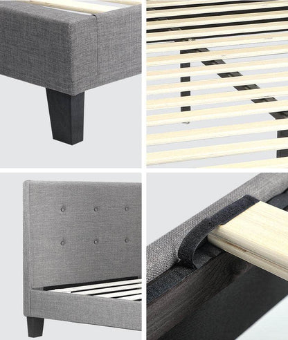 Bed Frame Queen Size Wooden Fabric Grey
