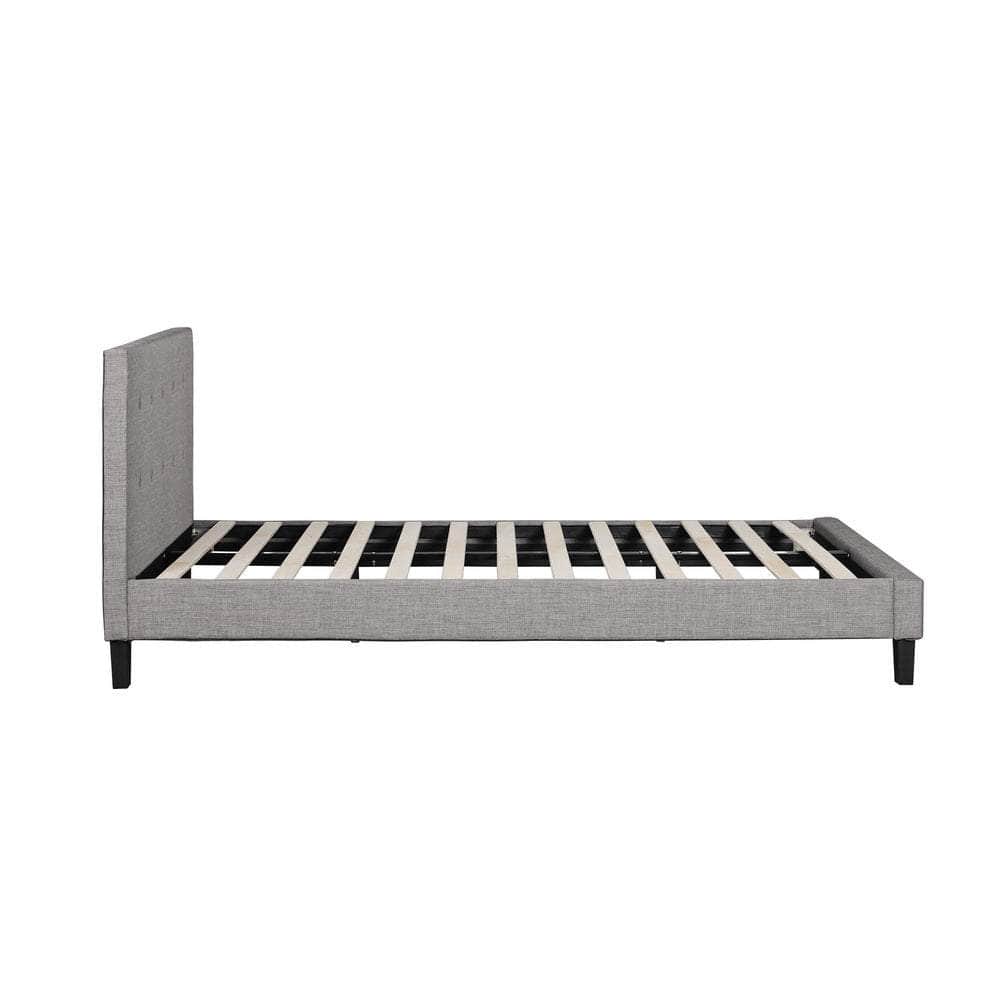Bed Frame Queen Size Wooden Fabric Grey