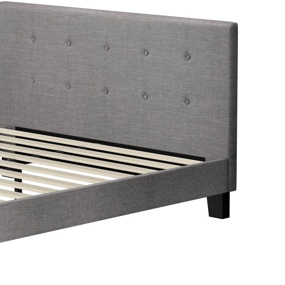 Bed Frame Queen Size Wooden Fabric Grey