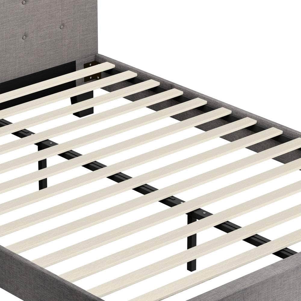 Bed Frame Queen Size Wooden Fabric Grey