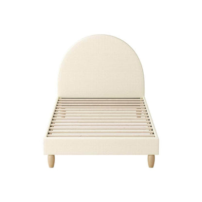 Bed Frame Single Size Arched Bedhead Beige Fabric