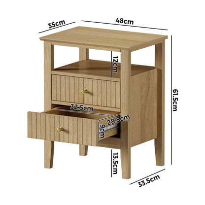 Bedside Table 2 Drawers Open Shelf Nightstand Natural