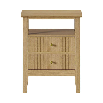 Bedside Table 2 Drawers Open Shelf Nightstand Natural