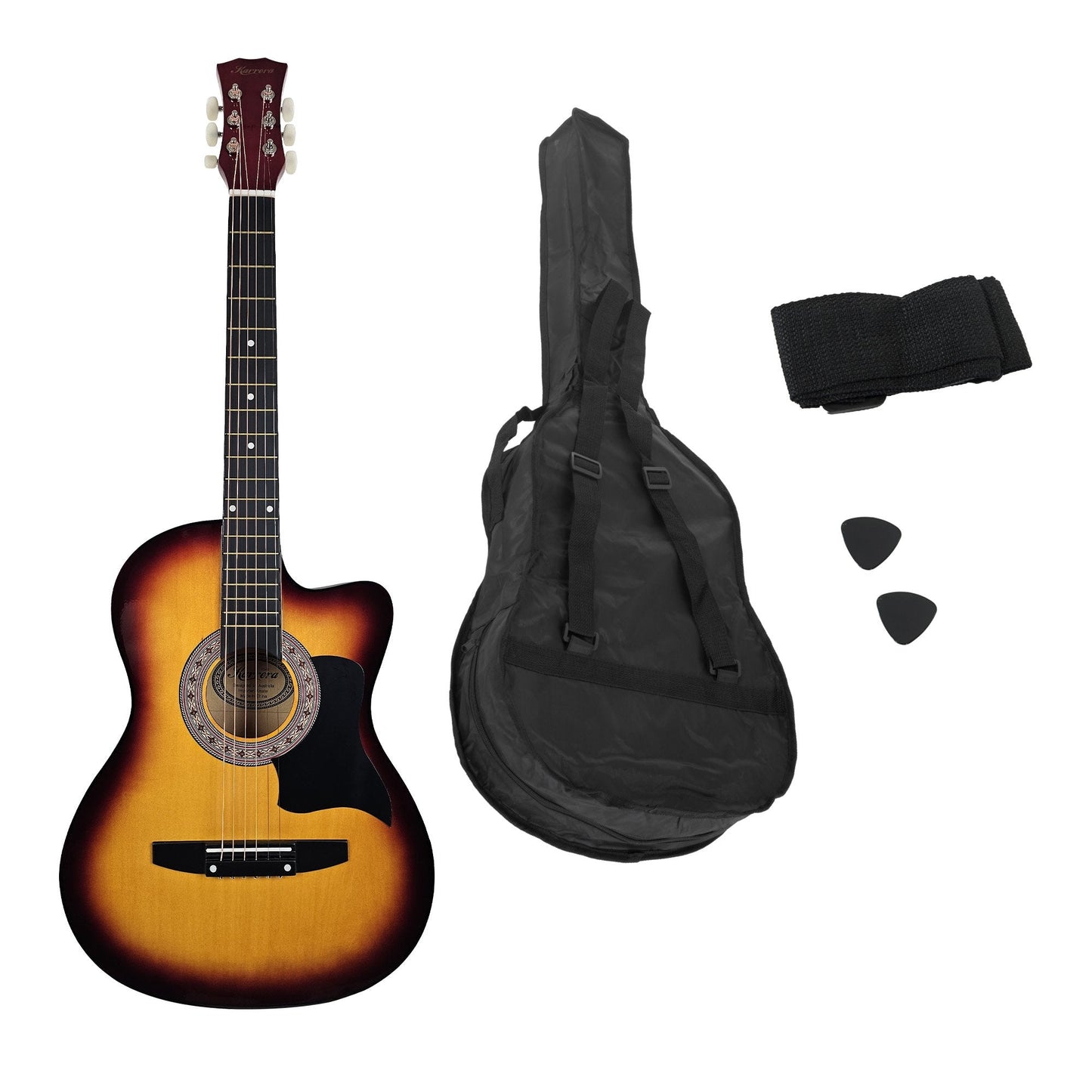 38in Acoustic Guitar Steel Strings Carry Bag Shoulder Strap Sun Burst
