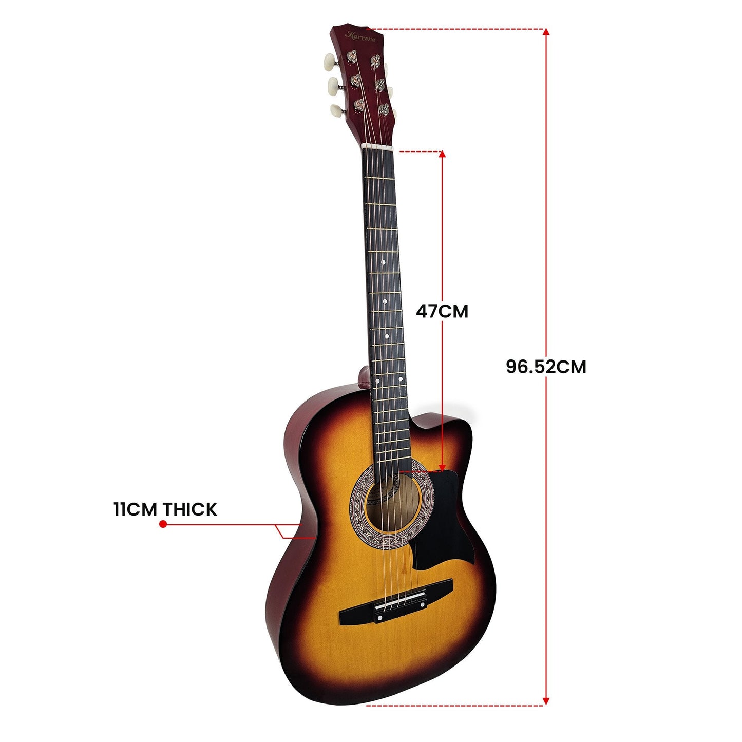 38in Acoustic Guitar Steel Strings Carry Bag Shoulder Strap Sun Burst