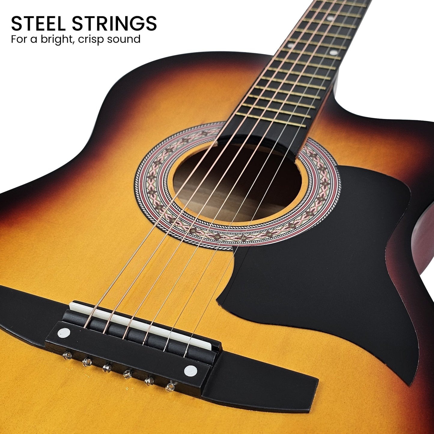 38in Acoustic Guitar Steel Strings Carry Bag Shoulder Strap Sun Burst