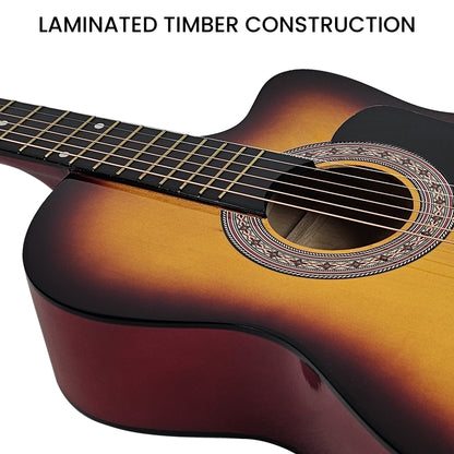 38in Acoustic Guitar Steel Strings Carry Bag Shoulder Strap Sun Burst