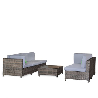Flexible 5-Piece Oatmeal and Black Rattan Sofa Set