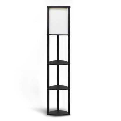 Wood Etagere Floor Lamp in Tripod Shape with 3 Wooden Shelves