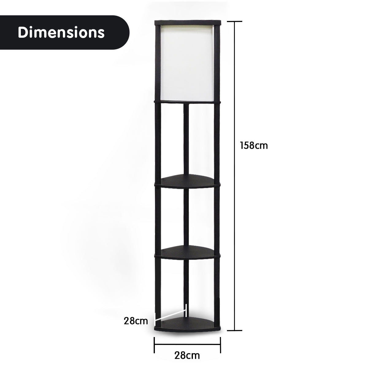 Wood Etagere Floor Lamp in Tripod Shape with 3 Wooden Shelves