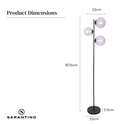 3-Light Black Metal Floor Lamp