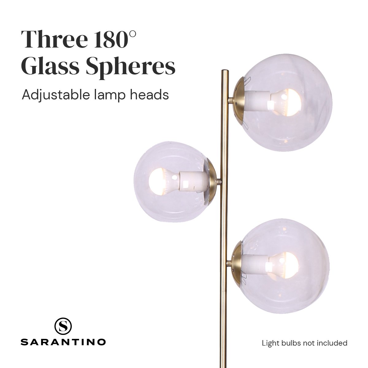 3-Light Gold Metal Floor Lamp with Glass Shades