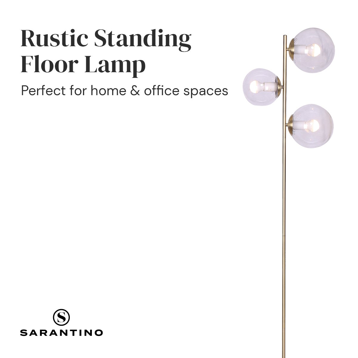 3-Light Gold Metal Floor Lamp with Glass Shades