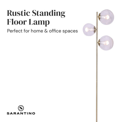 3-Light Gold Metal Floor Lamp with Glass Shades