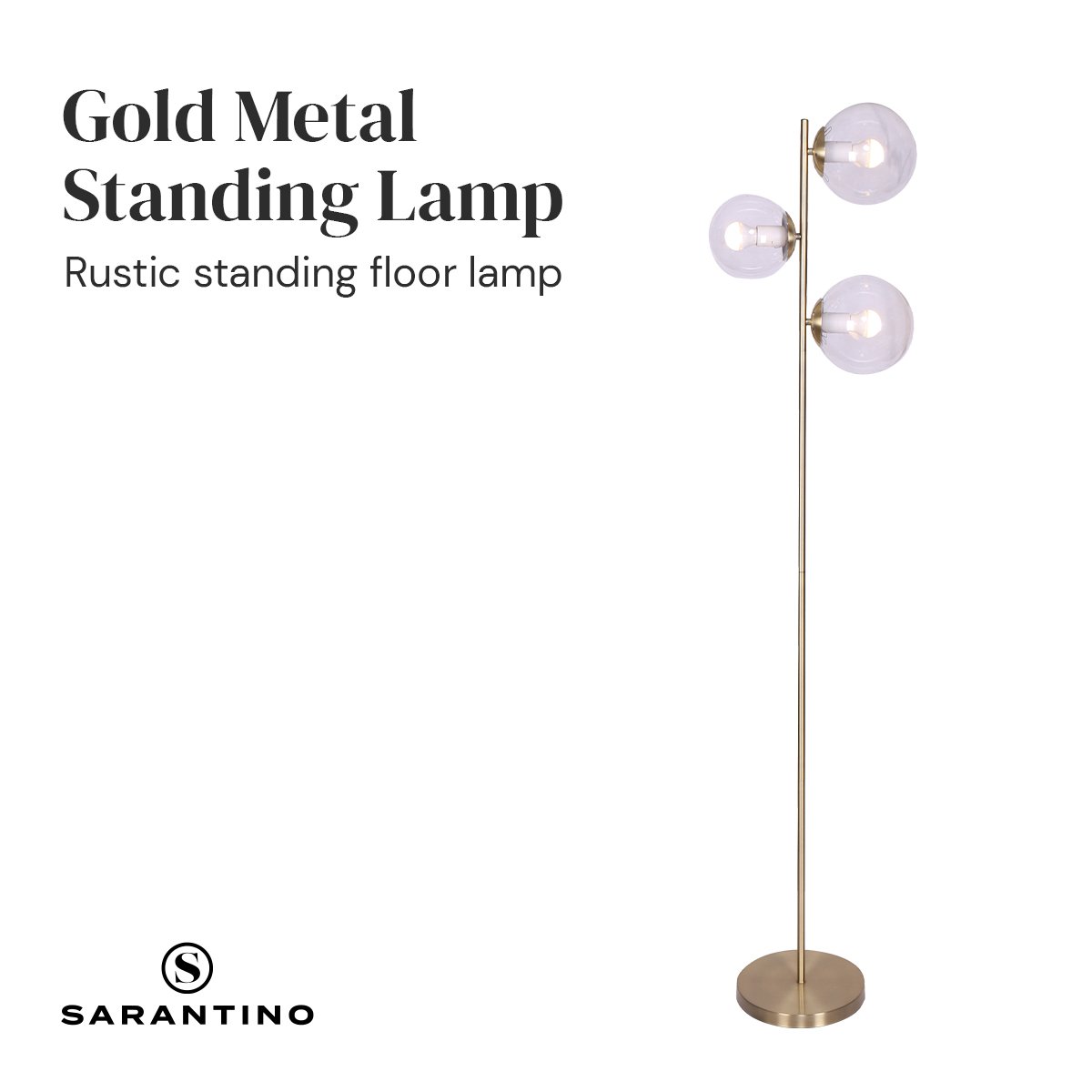 3-Light Gold Metal Floor Lamp with Glass Shades