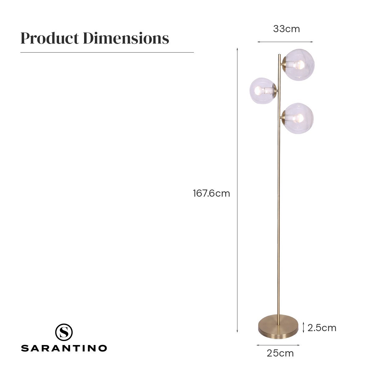 3-Light Gold Metal Floor Lamp with Glass Shades