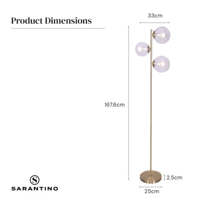 3-Light Gold Metal Floor Lamp with Glass Shades