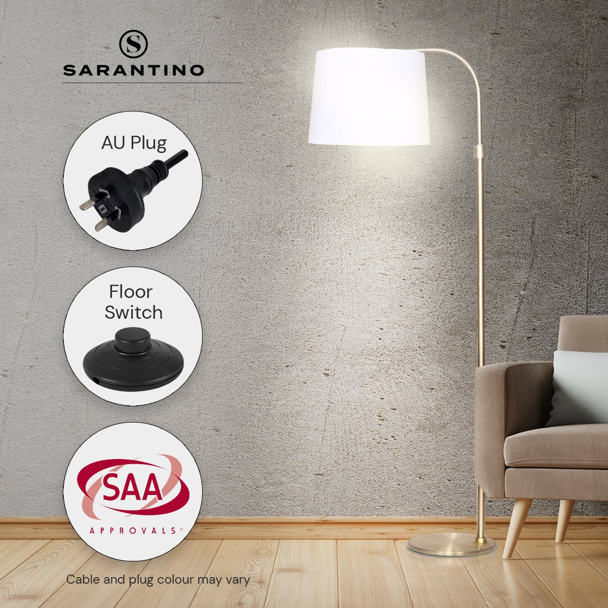 Metal Floor Lamp Brass Finish Adjustable Height