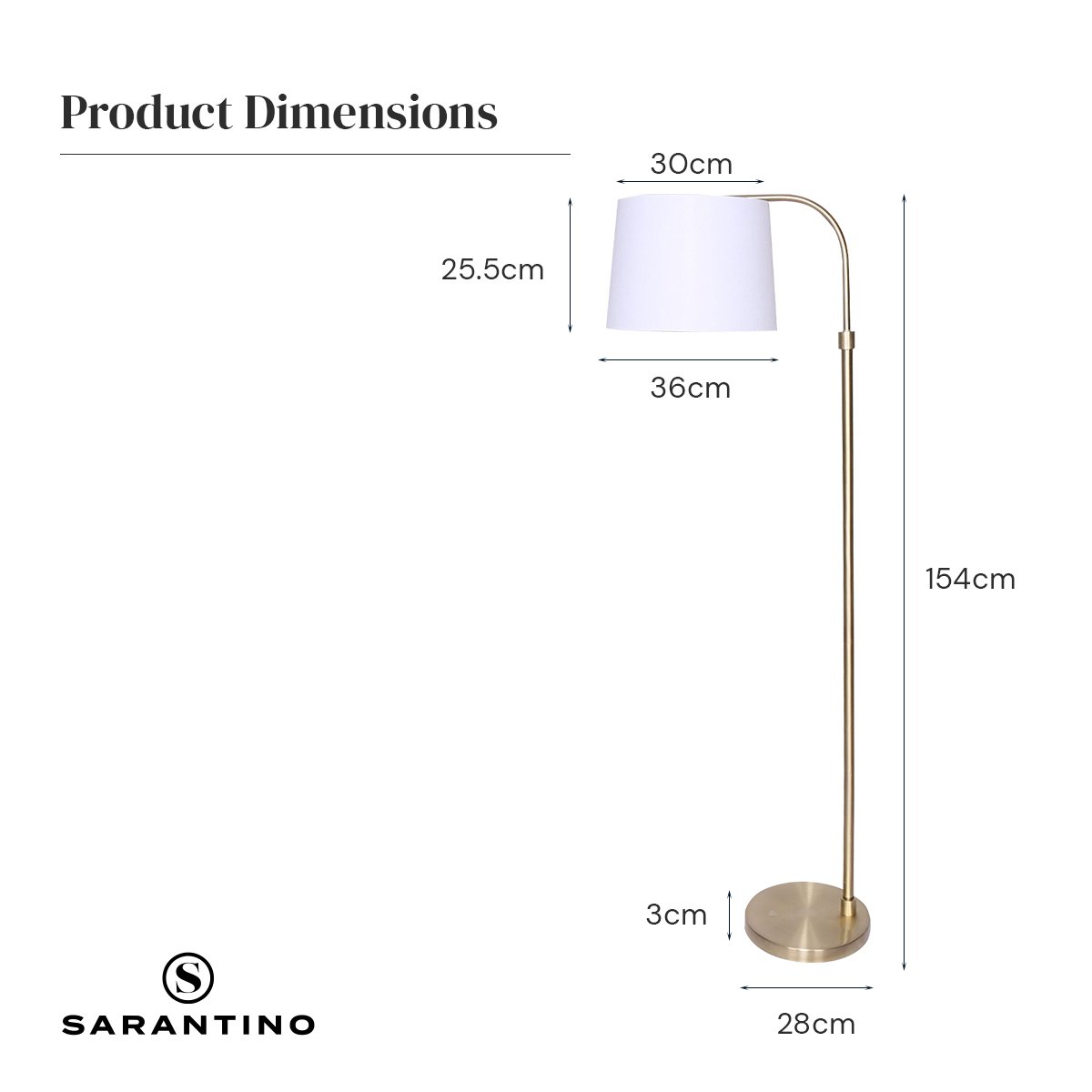 Metal Floor Lamp Brass Finish Adjustable Height