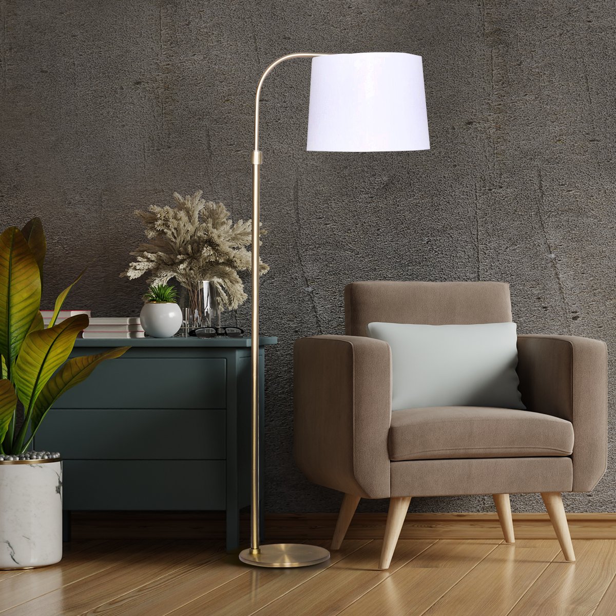 Metal Floor Lamp Brass Finish Adjustable Height