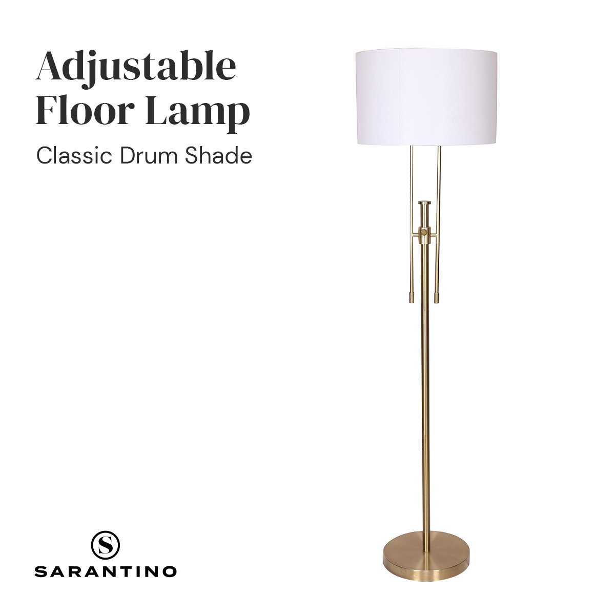 Brushed Gold Height-Adjustable Metal Floor Lamp