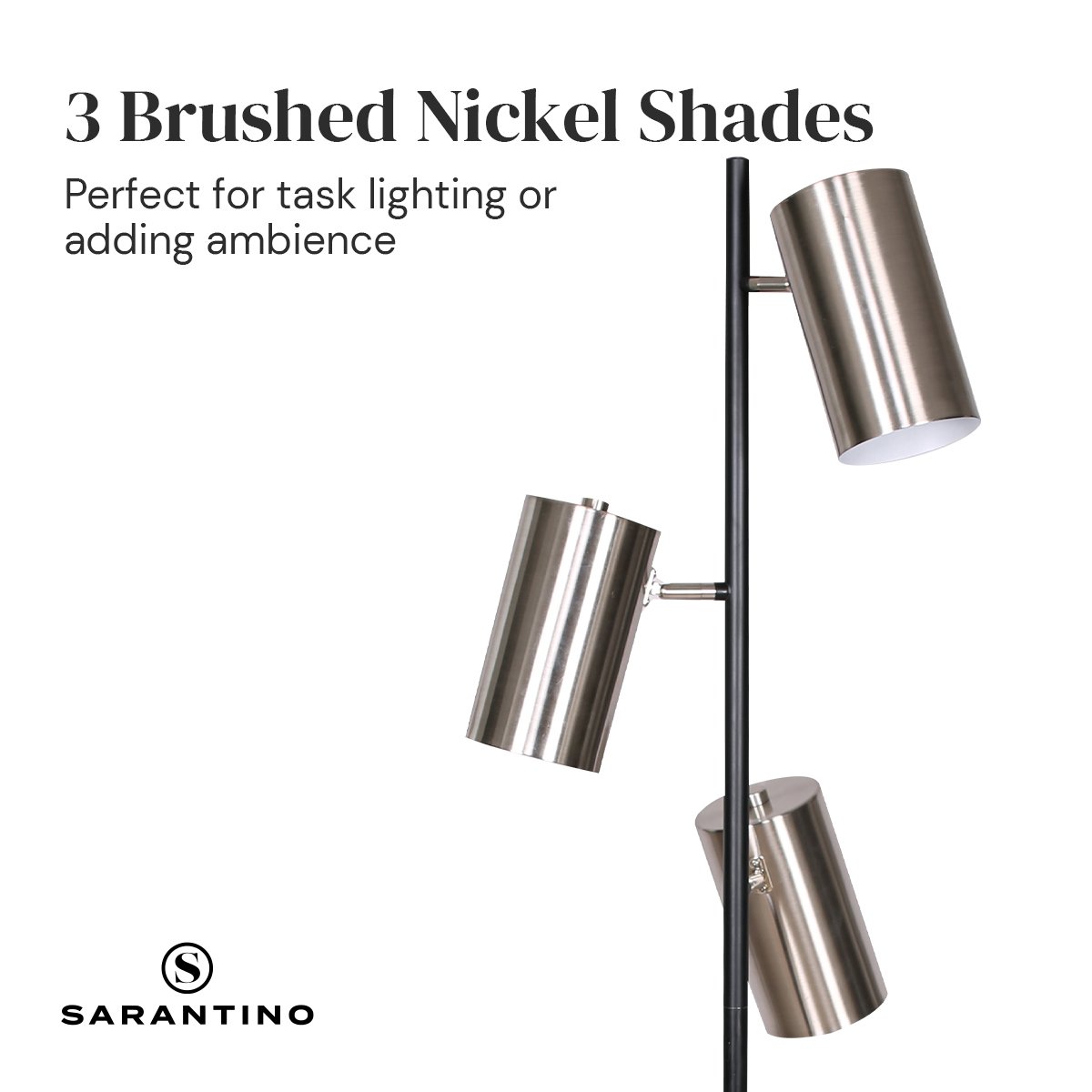 3-Shade Metal Floor Lamp Nickel & Matte Black Finish