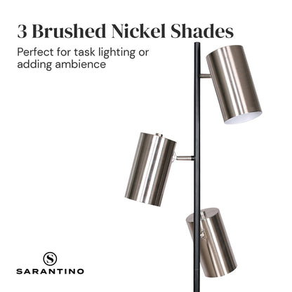 3-Shade Metal Floor Lamp Nickel & Matte Black Finish