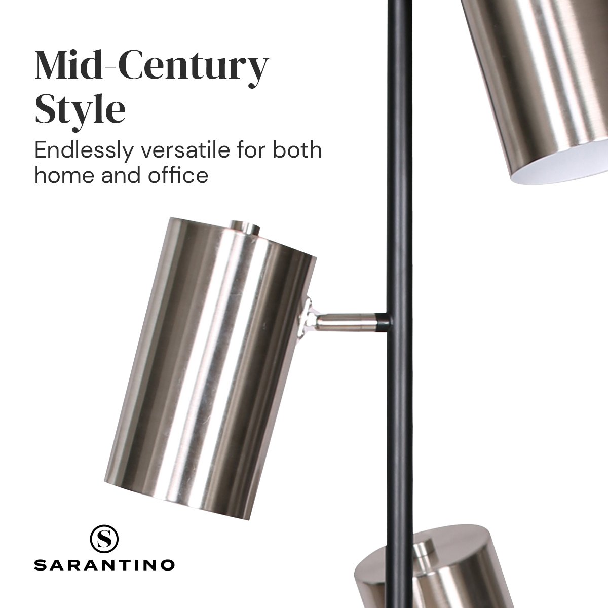 3-Shade Metal Floor Lamp Nickel & Matte Black Finish
