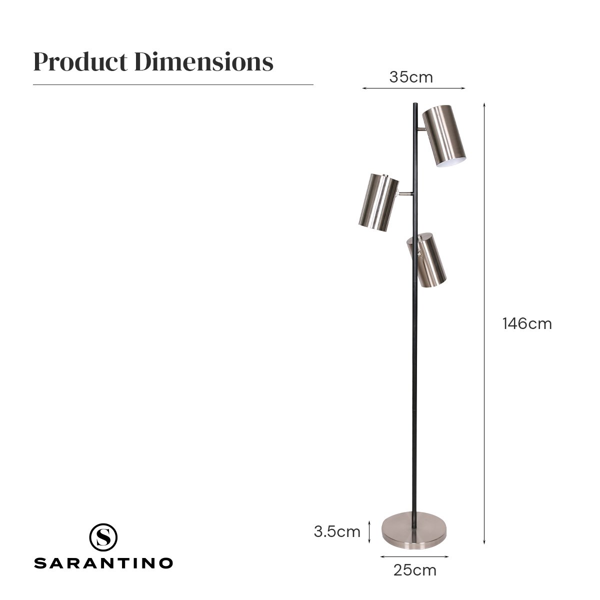 3-Shade Metal Floor Lamp Nickel & Matte Black Finish
