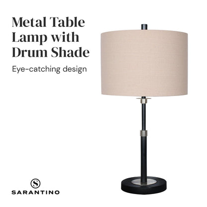 Metal Table Lamp with Linen Drum Shade