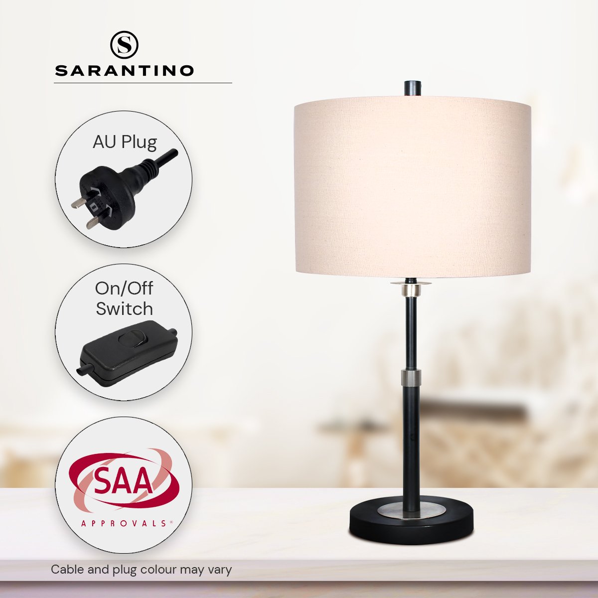 Metal Table Lamp with Linen Drum Shade
