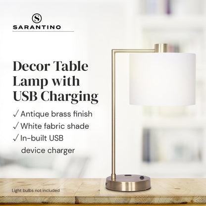 Metal Task Lamp with USB Charging Port Antique Brass Finish